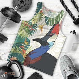 Cassowary Australia Men Tank Top Tropical Flowers Mix Aboriginal Art