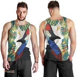 Cassowary Australia Men Tank Top Tropical Flowers Mix Aboriginal Art