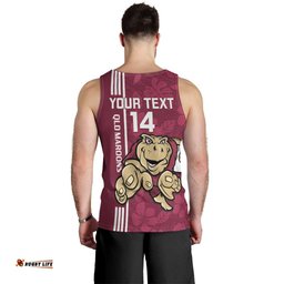 Custom QLD Maroons Rugby Men Tank Top Cane Toads Polynesian Pattern Tropical Vibes