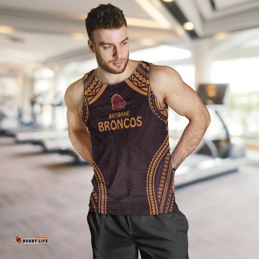 Custom Broncos Rugby Men Tank Top With Polynesian Style