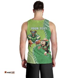 Personalised Rabbitohs And Raiders Rugby Men Tank Top Aboriginal Mix Polynesian Pattern