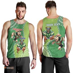 Personalised Rabbitohs And Raiders Rugby Men Tank Top Aboriginal Mix Polynesian Pattern