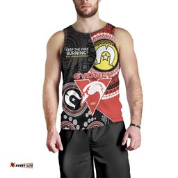 Custom AFL Swans NAIDOC Week Men Tank Top Keep The Fire Burning Indigenous Art
