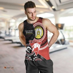 Custom AFL Swans NAIDOC Week Men Tank Top Keep The Fire Burning Indigenous Art