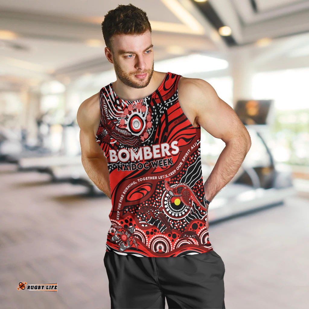 Custom NAIDOC Week 2024 Bombers Men Tank Top Aboriginal Animals Keep The Fire Burning