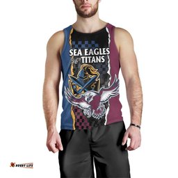 Titans and Manly Eagle Men Tank Top Rugby Together Sporty Style