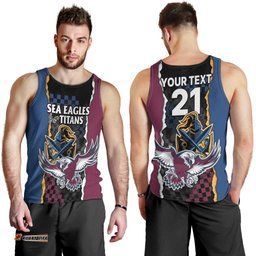 Titans and Manly Eagle Men Tank Top Rugby Together Sporty Style