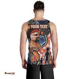 Dad and Son Footprint Father's Day Personalised Men Tank Top Australian Aboriginal Art
