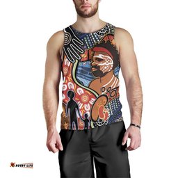 Dad and Son Footprint Father's Day Personalised Men Tank Top Australian Aboriginal Art