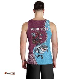 Personalised Eagles And Sharks Rugby Men Tank Top Aboriginal Mix Polynesian Pattern