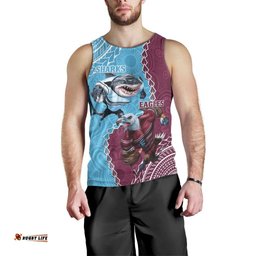 Personalised Eagles And Sharks Rugby Men Tank Top Aboriginal Mix Polynesian Pattern
