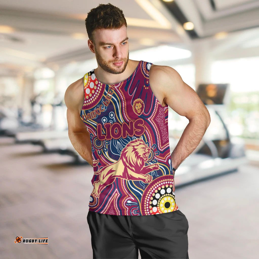 Personalised NAIDOC Week 2024 Brisbane Lions Men Tank Top Australian Aboriginal Hand Painting