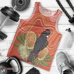 Personalised Australia Banksia And Black Cockatoo Men Tank Top Aboriginal Art