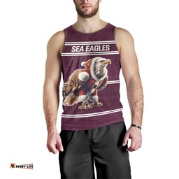 NRL Manly Warringah Christmas Personalised Men Tank Top with Sea Eagles Mascot