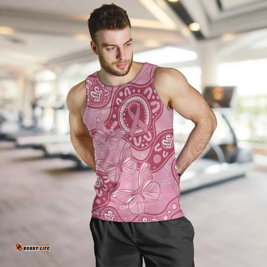 Australia Indigenous Men Tank Top Breast Cancer Pink Aboriginal Butterfly
