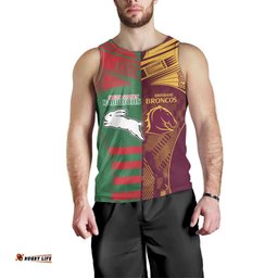 Custom NRL Rabbitohs and Broncos Men Tank Top Sporty Style