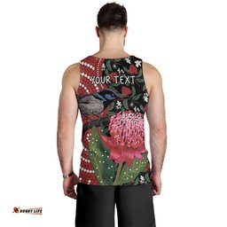 Personalised Australia Waratah And Superb Fairywren Men Tank Top Aboriginal Art