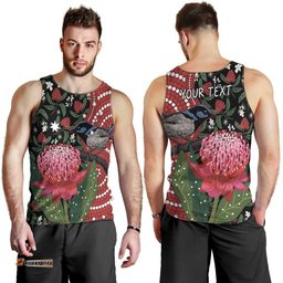 Personalised Australia Waratah And Superb Fairywren Men Tank Top Aboriginal Art