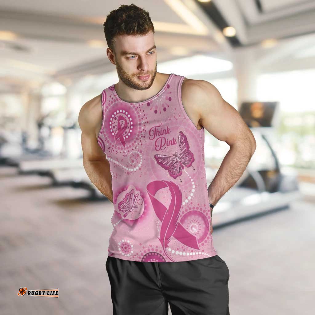 Personalised Australia Indigenous Men Tank Top Breast Cancer Ribbon Think Pink - Pink Version