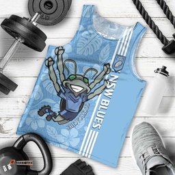 Custom NSW Blues Rugby Men Tank Top Cockroaches Polynesian Pattern Tropical Vibes