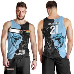 NRL Panthers-Shark Mascot Custom Men Tank Top Cracked Metal Style