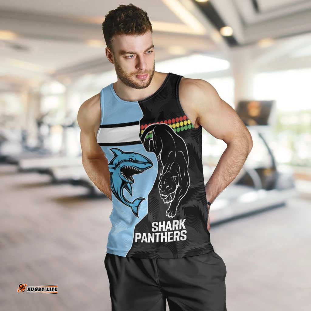 NRL Panthers-Shark Mascot Custom Men Tank Top Cracked Metal Style