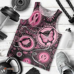Personalised Australia Indigenous Men Tank Top Breast Cancer Ribbon Think Pink - Black Version
