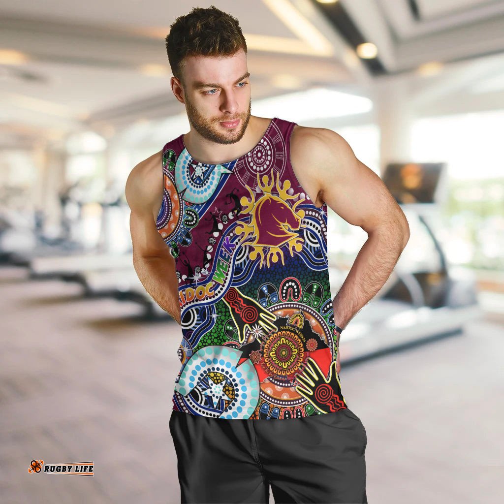 Personalised Broncos NAIDOC Week 2024 Men Tank Top Australia Aboriginal Dot Painting