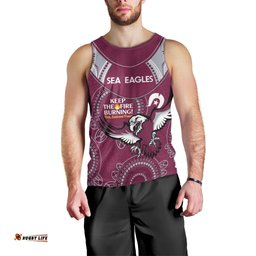 Custom NRL Sea Eagles NAIDOC Week Men Tank Top Keep The Fire Burning Indigenous Art