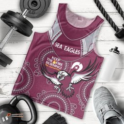 Custom NRL Sea Eagles NAIDOC Week Men Tank Top Keep The Fire Burning Indigenous Art