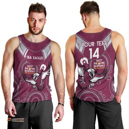 Custom NRL Sea Eagles NAIDOC Week Men Tank Top Keep The Fire Burning Indigenous Art