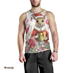 Australia Christmas Men Tank Top Kangaroo Santa With Aussie Flower - Watercolor