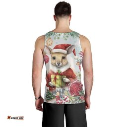Australia Christmas Men Tank Top Kangaroo Santa With Aussie Flower - Watercolor