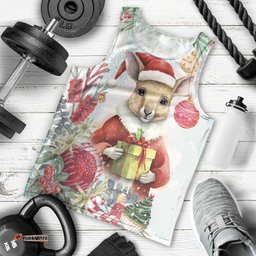 Australia Christmas Men Tank Top Kangaroo Santa With Aussie Flower - Watercolor