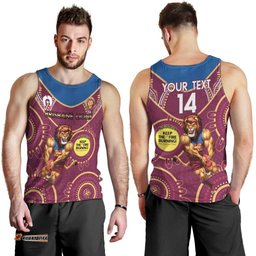 Custom AFL Brisbane Lions NAIDOC Week Men Tank Top Keep The Fire Burning Indigenous Art