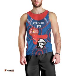 Custom NRL Knights NAIDOC Week Men Tank Top Keep The Fire Burning Indigenous Art