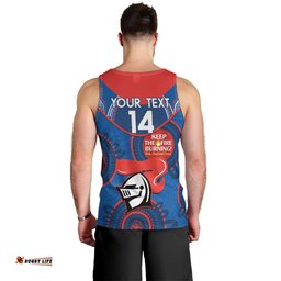 Custom NRL Knights NAIDOC Week Men Tank Top Keep The Fire Burning Indigenous Art