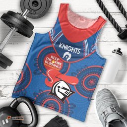 Custom NRL Knights NAIDOC Week Men Tank Top Keep The Fire Burning Indigenous Art