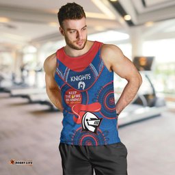 Custom NRL Knights NAIDOC Week Men Tank Top Keep The Fire Burning Indigenous Art