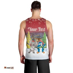Personalised Christmas In July Men Tank Top Funny Dabbing Dance Koala And Blue Penguins