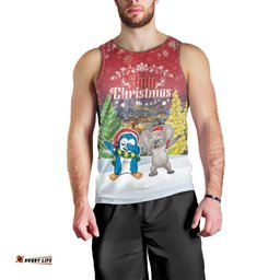 Personalised Christmas In July Men Tank Top Funny Dabbing Dance Koala And Blue Penguins
