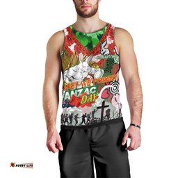 Personalised Rabbitohs ANZAC Day Men Tank Top Aboriginal Rising Sun