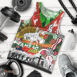 Personalised Rabbitohs ANZAC Day Men Tank Top Aboriginal Rising Sun