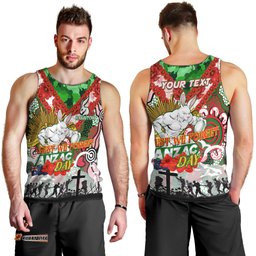 Personalised Rabbitohs ANZAC Day Men Tank Top Aboriginal Rising Sun