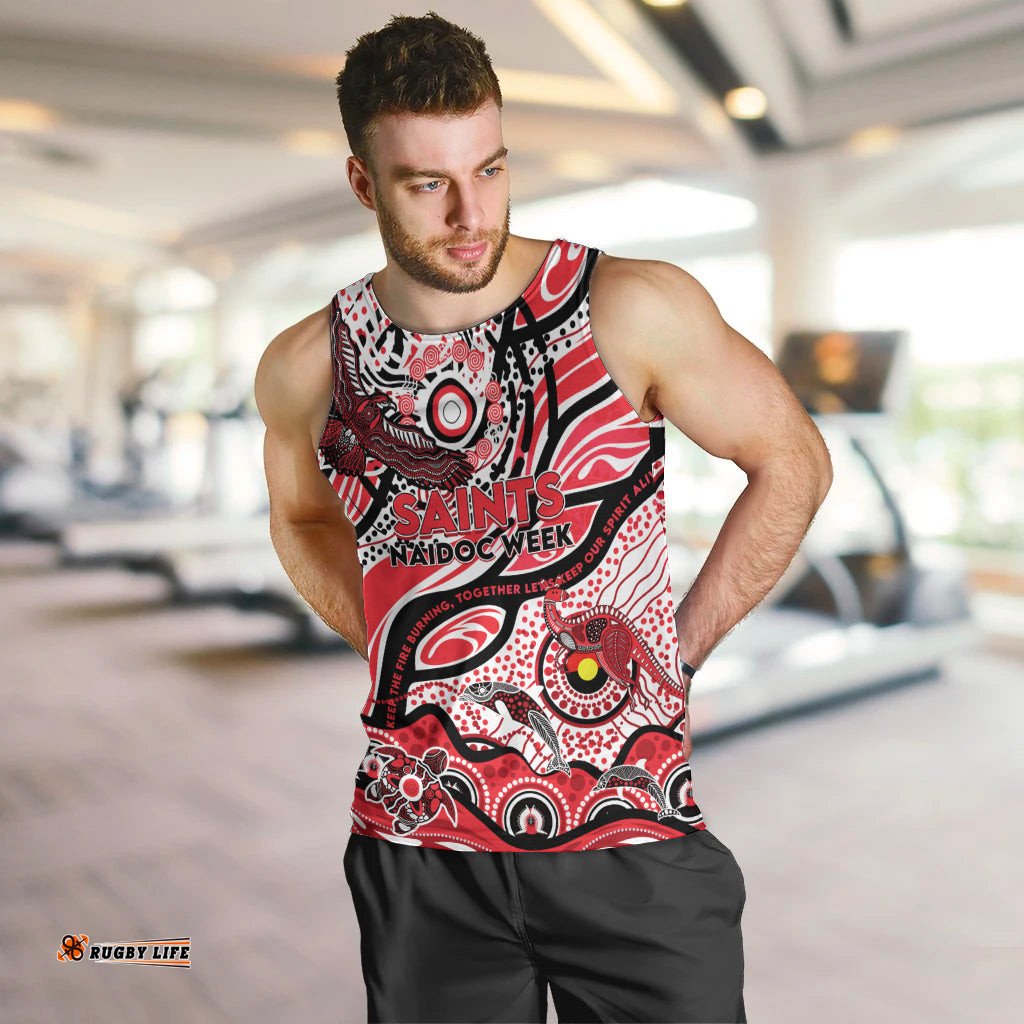 Custom NAIDOC Week 2024 Saints Men Tank Top Aboriginal Animals Keep The Fire Burning