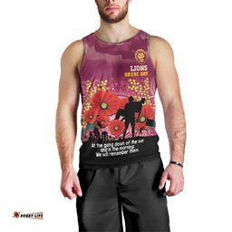 Custom Lions Football ANZAC Men Tank Top Gallipoli Camouflage With Poppies