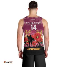Custom Lions Football ANZAC Men Tank Top Gallipoli Camouflage With Poppies