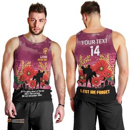 Custom Lions Football ANZAC Men Tank Top Gallipoli Camouflage With Poppies