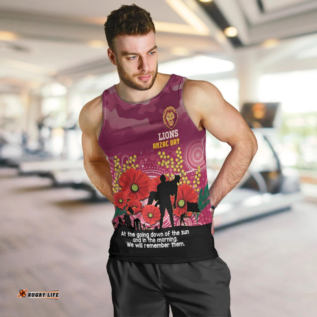 Custom Lions Football ANZAC Men Tank Top Gallipoli Camouflage With Poppies