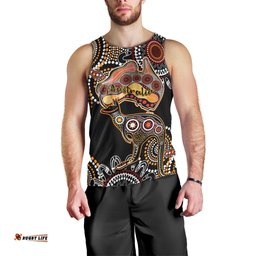 Australia Aboriginal Men Tank Top Australian Map With Kangaroo Indigenous Art